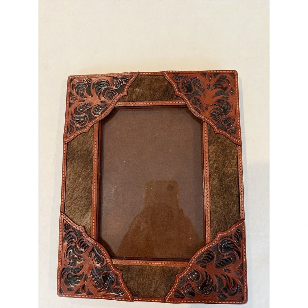 3D Belt Co Leather Cowhide Western Tooled 4x6‎ Photo Frame Rustic